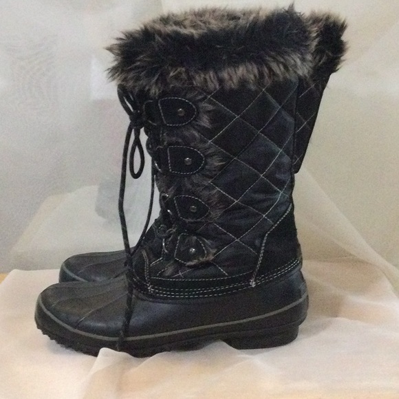 Women's Black Fur-Lined Winter Boots - Picture 3 of 9